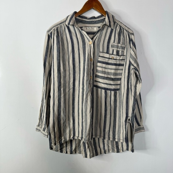 We The Free Summer Breeze Striped Linen Blend Shirt Size Small - Picture 2 of 7